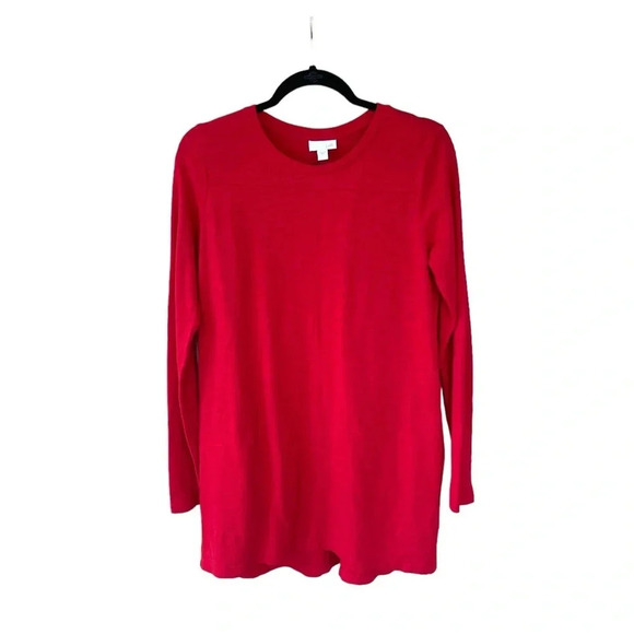 J.Jill Women’s Tunic Pockets Long Sleeve Pullover Textured Cotton Red Size S - Picture 1 of 12